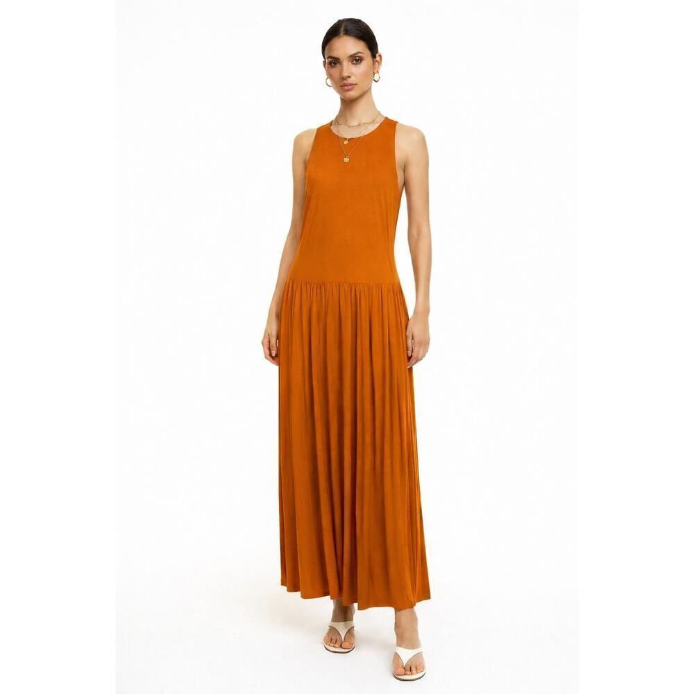 AKRIS PUNTO Women's Silk Sleeveless Minimalist Maxi Resort Dress Orange 10